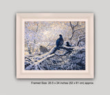 White framed picture of black grouse in snow